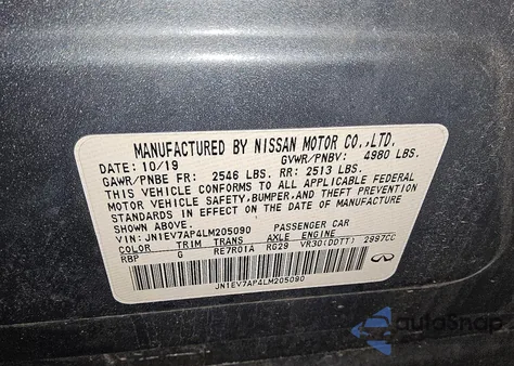 2020 Infiniti Q50 Pure из США, поврежденный, VIN JN1EV7AP4LM205090